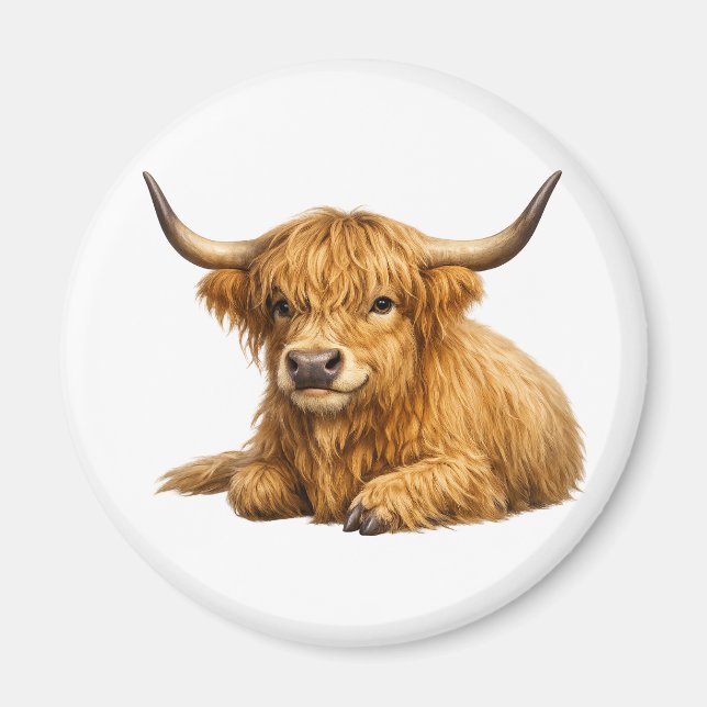 Joli aimant rond graphique de vache des Highlands  (Devant)