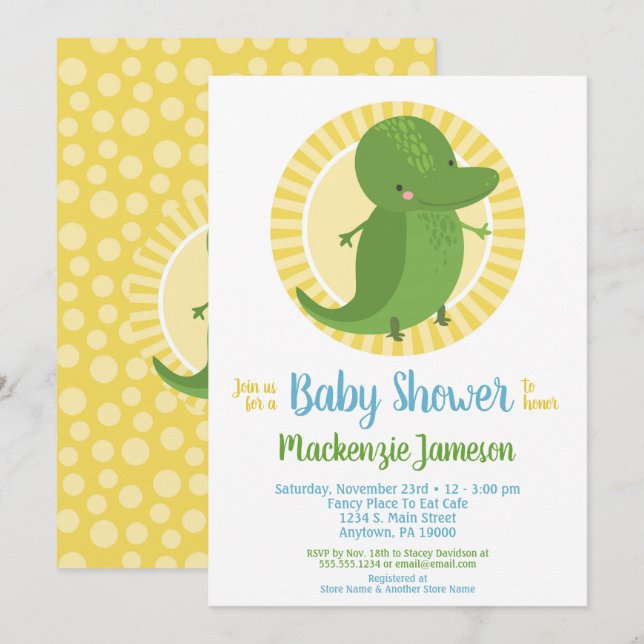 Joli Alligator Croc Baby shower neutre Invitation (Devant / Derrière)