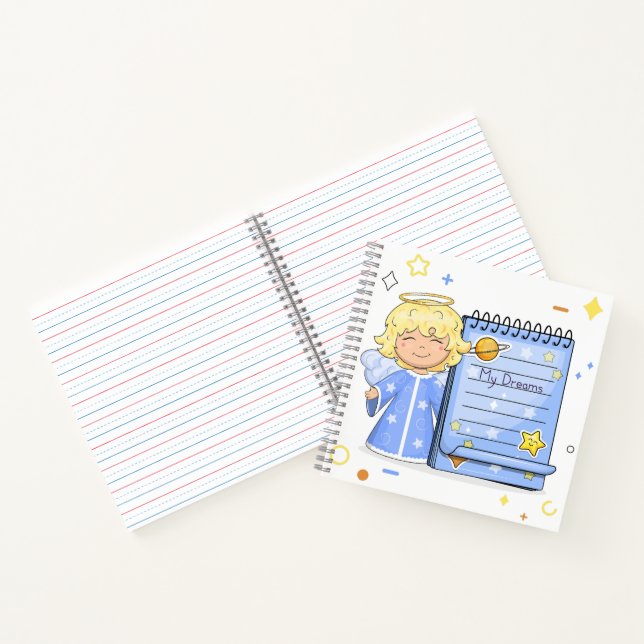 Joli ange de dessin animé avec un cahier bleu (Intérieur)