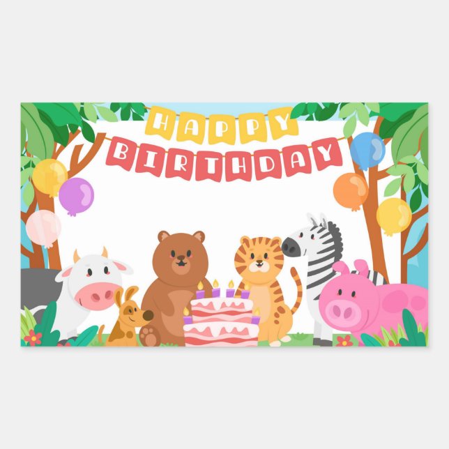 Joli Anniversaire Animaux Sticker rectangulaire (Devant)