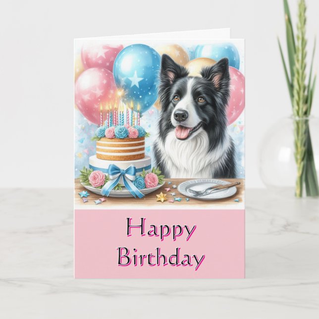 Joli Anniversaire Bordure Collie Carte de voeux (Devant)