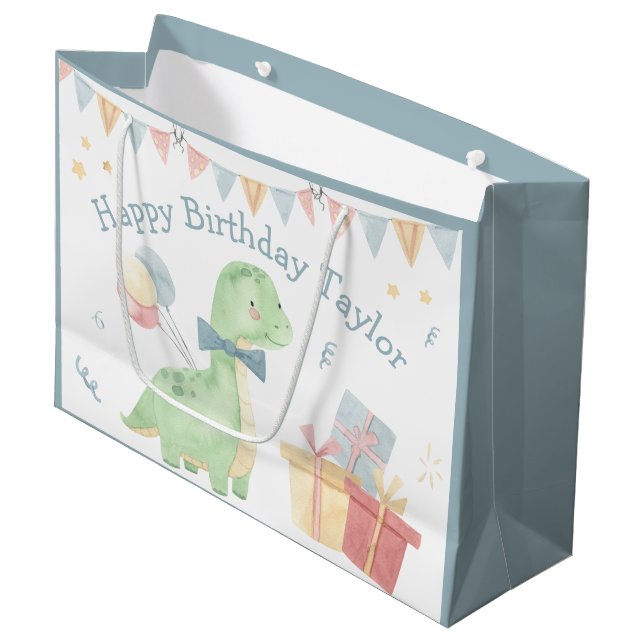 Joli Anniversaire Dinosaur Party Grand sac cadeau (Devant Angle)