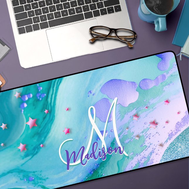 Joli aqua parties scintillant marbre violet art mo (Créateur téléchargé)