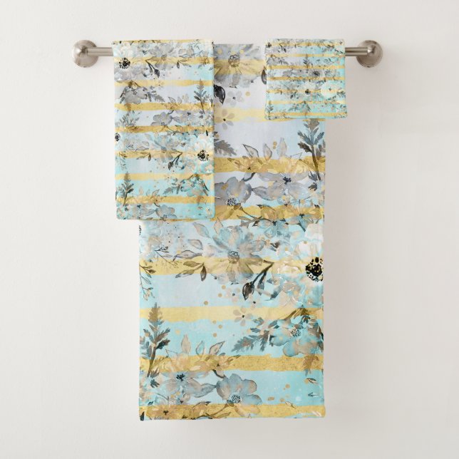 Joli aquarelle gris floral et rayures design (En situation)