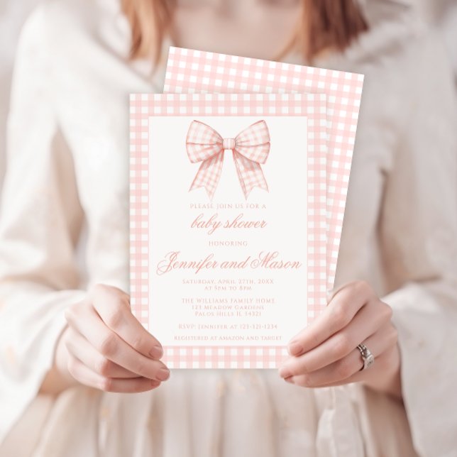 Joli arc rose en vichy bébé fille invitation douch (Créateur téléchargé)