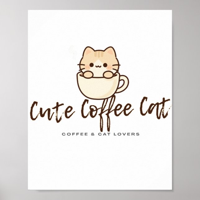 Joli Art Mural de Chat Café – Affiche Drôle pour A (Devant)