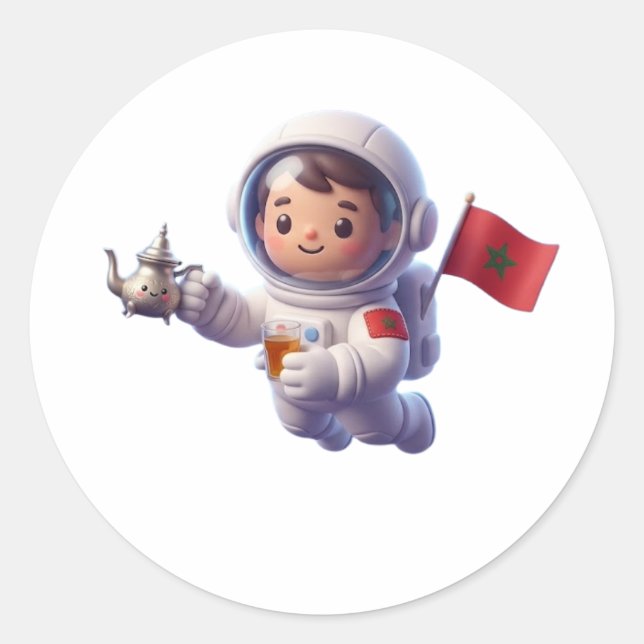 Joli Autocollant 3D Astronaute Marocain Kawaii (Devant)
