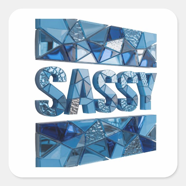 Joli autocollant carré SASSY bleu (Devant)