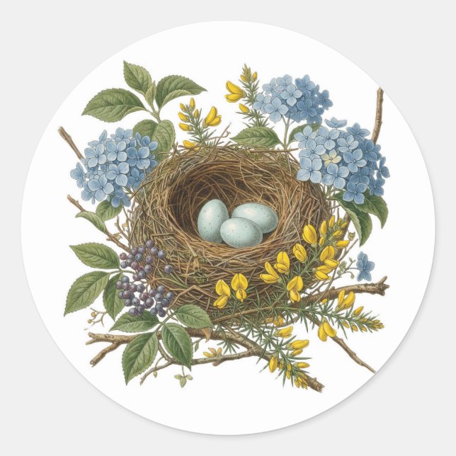 Joli Autocollant de Nid d'Oiseau Vintage (Devant)