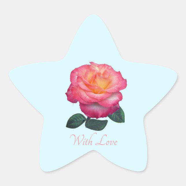 Joli autocollant de rose rose avec amour (Devant)