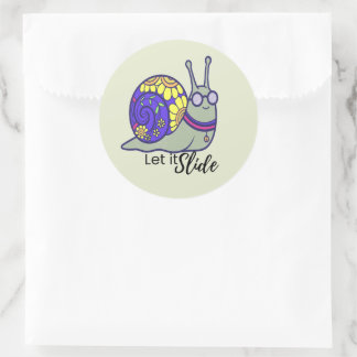 Joli Autocollant Rond d'Escargot « Laissez Glisser