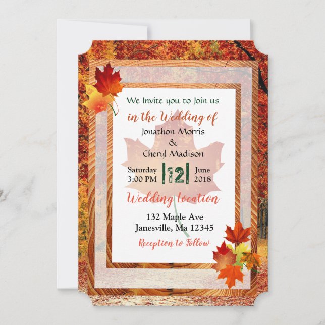 Joli Automne Arbres Thématique Mariage Invitations (Devant)