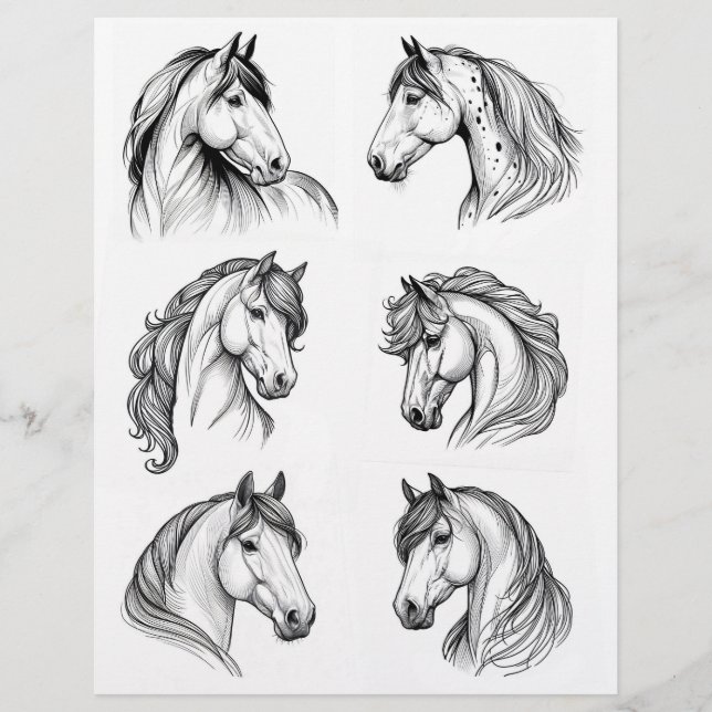 Joli B&W Horse Head Line Dessins d'art (Devant)