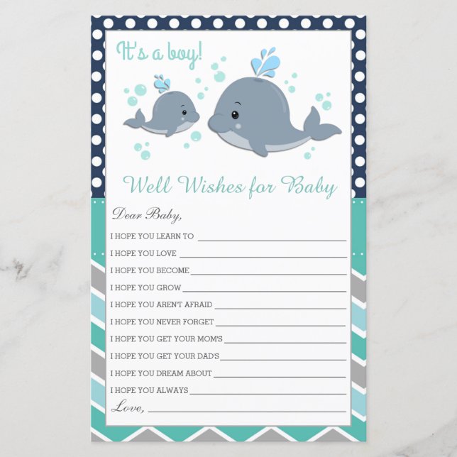 Joli Baby shower baleine Wives for Baby Card (Devant)
