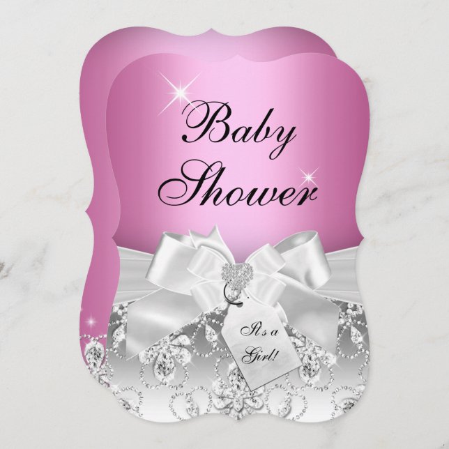 Joli Baby shower Diamond Bow rose Invitation (Devant / Derrière)