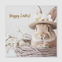 joli beau lapin dans un chapeau dans un panier