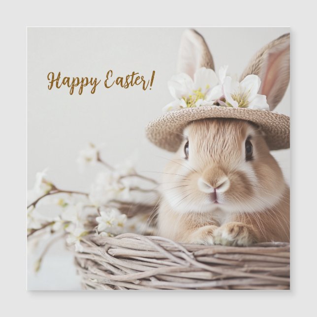 joli beau lapin dans un chapeau dans un panier  (Devant)