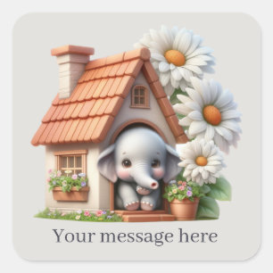 Joli bébé éléphant ajouter message Carré Sticker