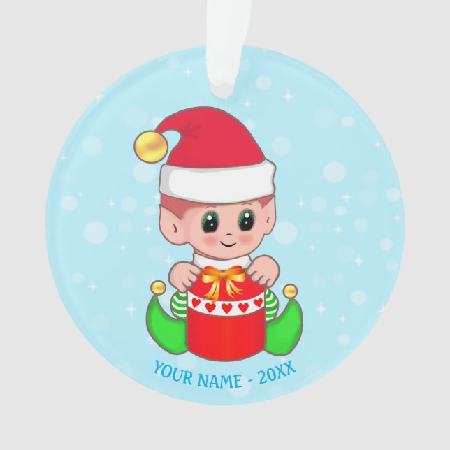 Joli bébé elfe de Noël, nom personnalisé sur fond  (devant)