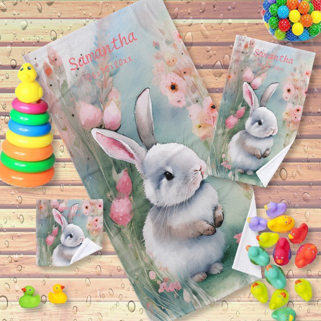 Joli bébé lapin pastel aquarelle fleurs de printem (Créateur téléchargé)