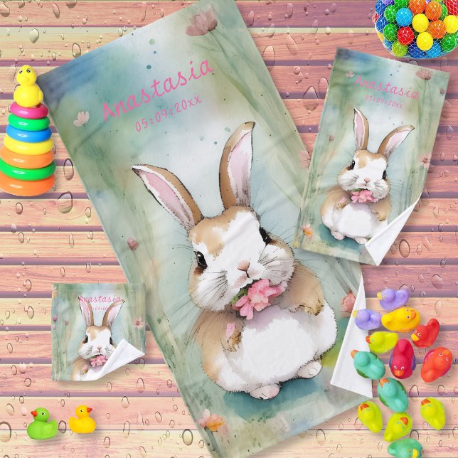 Joli bébé lapin pastel aquarelle fleurs de printem (Créateur téléchargé)