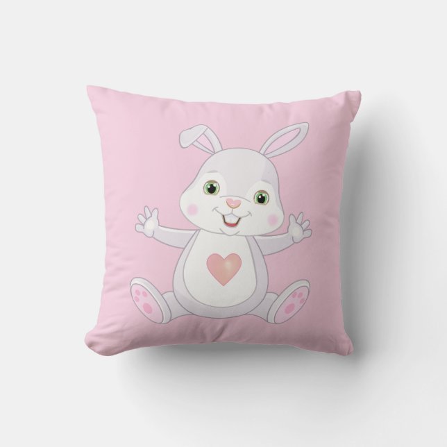 Joli bébé lapin sur un coussin jeté rose clair (Recto)