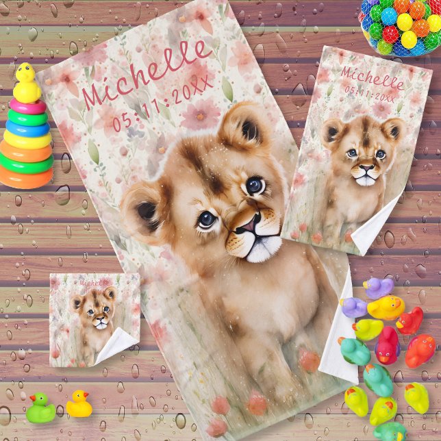 Joli bébé lion pastel aquarelle fleurs de printemp (Créateur téléchargé)