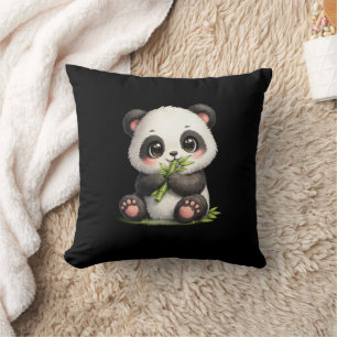 Joli bébé panda mangeant du bambou oreiller jeté n