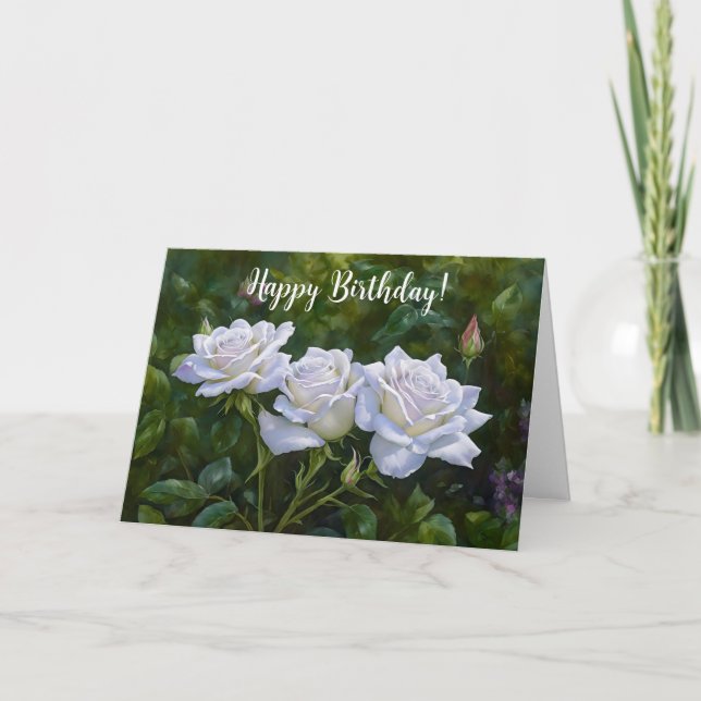 Joli blanc Roses Art Carte Anniversaire (Devant)