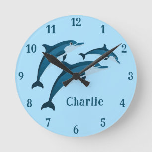 Joli bleu dauphins enfants Horloge murale