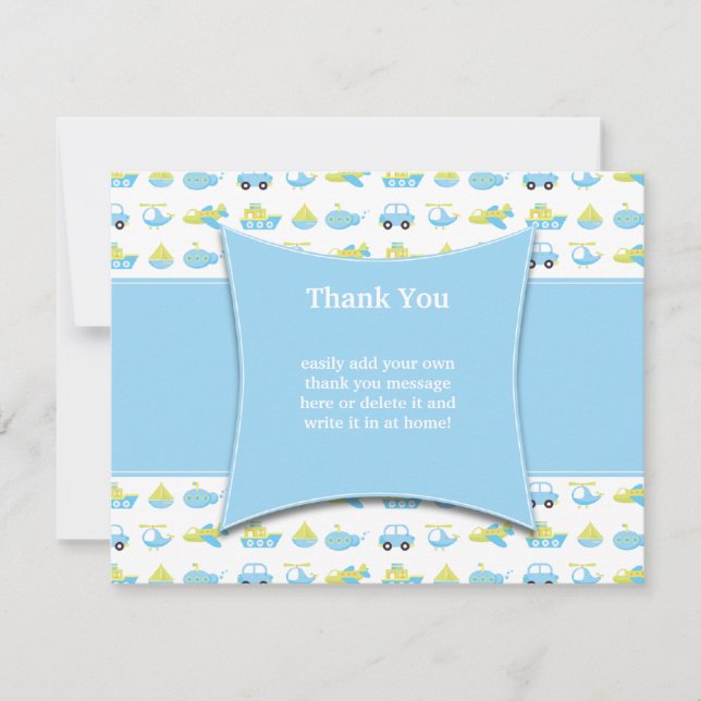 Joli bleu garçons voyage temps merci carte à plat (Devant)