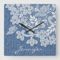Joli bleu Jean Denim Mur de dentelle Horloge