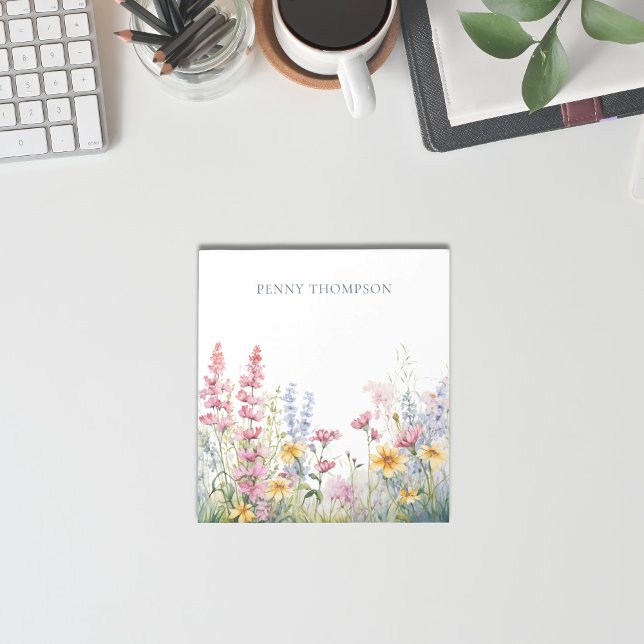 Joli bloc-notes à fleurs aquarelles avec nom (Créateur téléchargé)