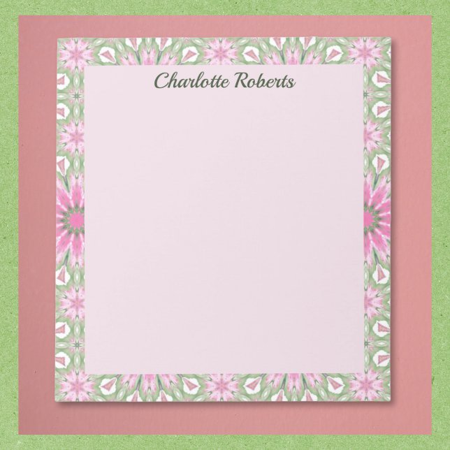 Joli bloc-notes à motif rose et sauge (Notepads available in multiple sizes. Name text is optional, easy to edit/remove.)