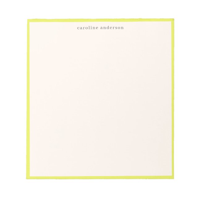 Joli bloc-notes jaune chartreuse avec nom personna (Devant)