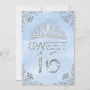 Joli Blue Diamond Tiara Sweet 16 Invitation