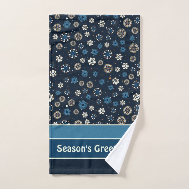 Joli Blue Orange White Snowflakes scandinave (Serviette à main)