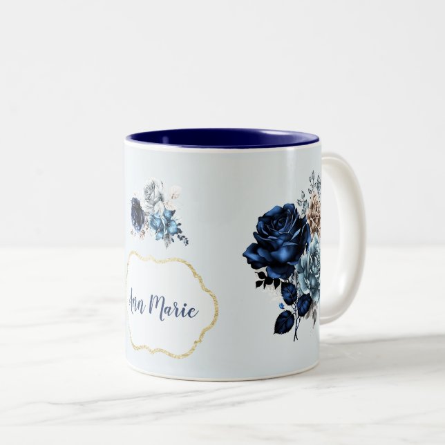 Joli Blue Personnalisé Rose café thé Mug (Devant droit)