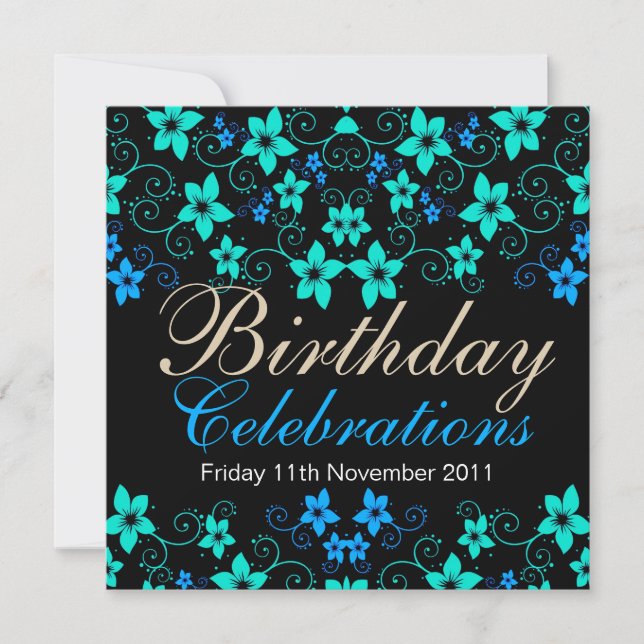 Joli Blues Floral Invitation Anniversaire (Devant)