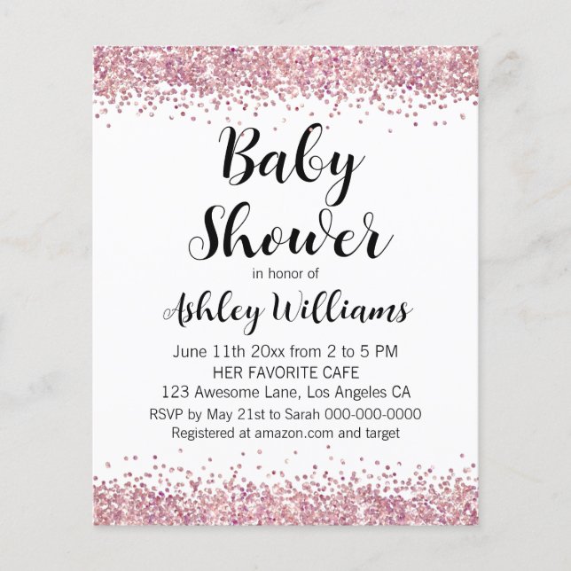Joli Blush rose arrosé Bébé Douche Invitations (Devant)