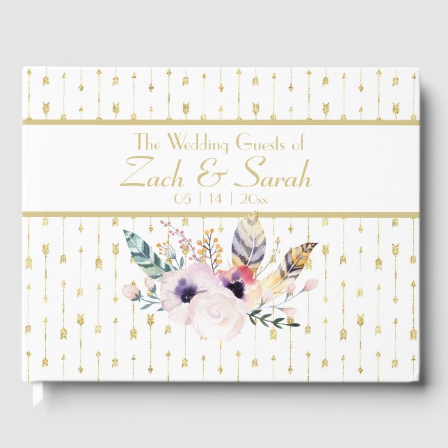 Joli Boho Bouquet & Flèches Mariage Livre d'or (Recto)