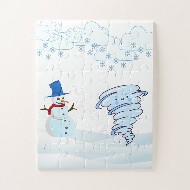 Joli bonhomme de neige en hiver et puzzle vent (Vertical)