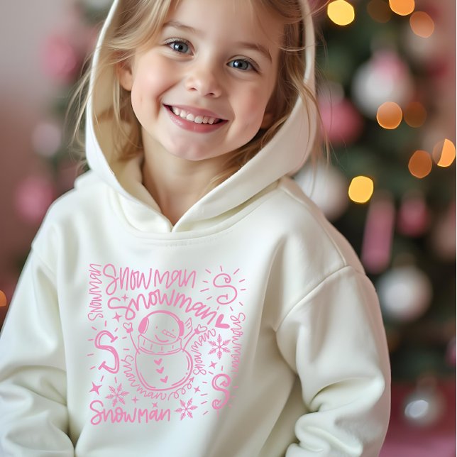Joli Bonhomme de Neige Rose (Cute pink snowman hoodie sweatshirt for girls.)