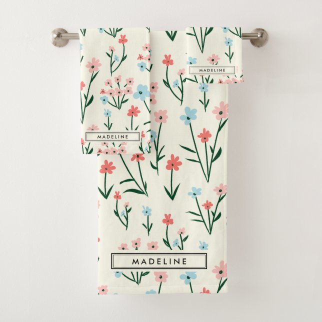 Joli botanique simple fleurs rose bleu floral (En situation)