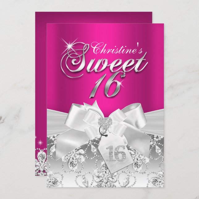Joli Bouche Diamond Hot Rose Sweet 16 Invitation (Devant / Derrière)