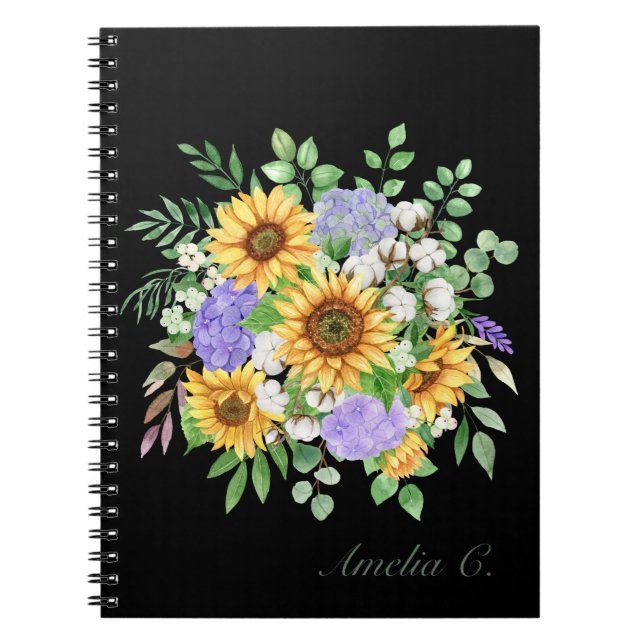 Joli bouquet de tournesol moderne Carnet noir (Devant)