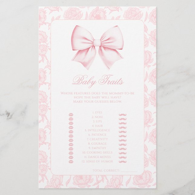 Joli Bow rose Floral Baby Traits Jeux de douche (Devant)
