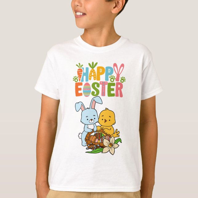 Joli Bunny & Chick "Happy Easter" T-shirt enfant (Devant)