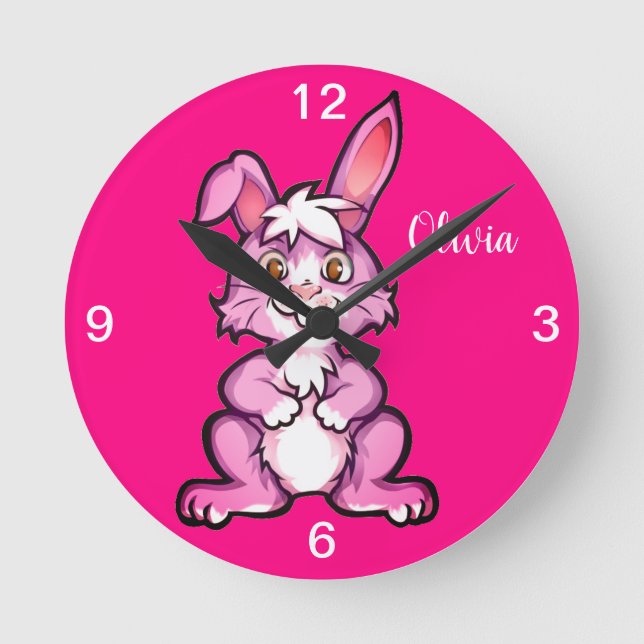 Joli Bunny rose Enfants Horloge murale (Recto)