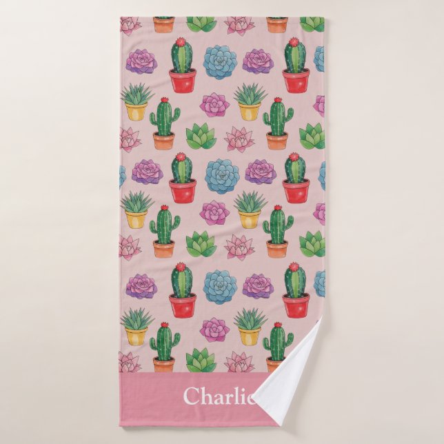 Joli Cactus Rose (Serviette de bain)